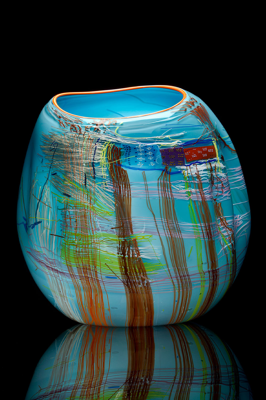 Azure Soft Cylinder with Persimmon Lip Wrap, 2014 by Dale Chihuly