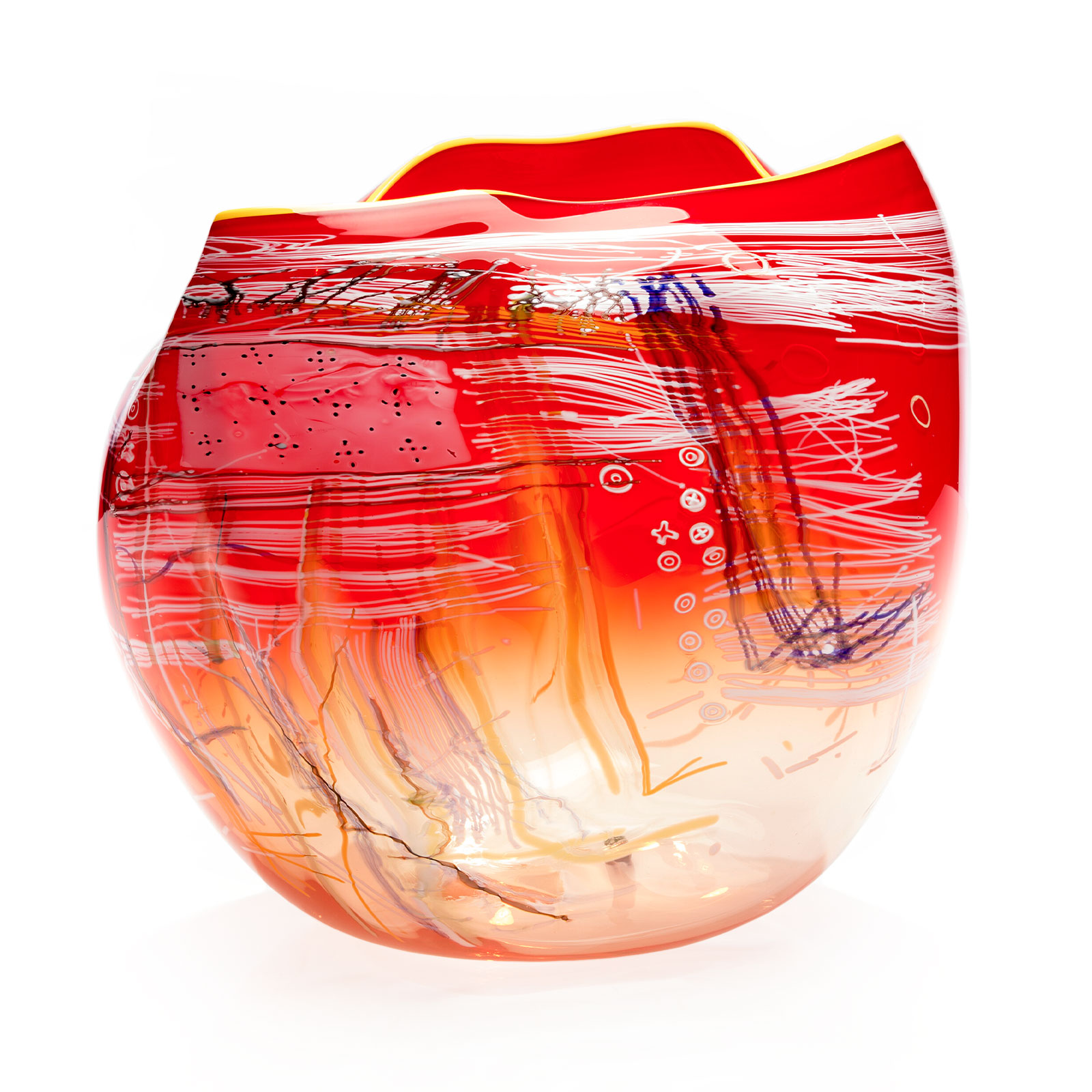 Sunset Red Soft Cylinder with Yellow Lip Wrap, 2016 by Dale Chihuly