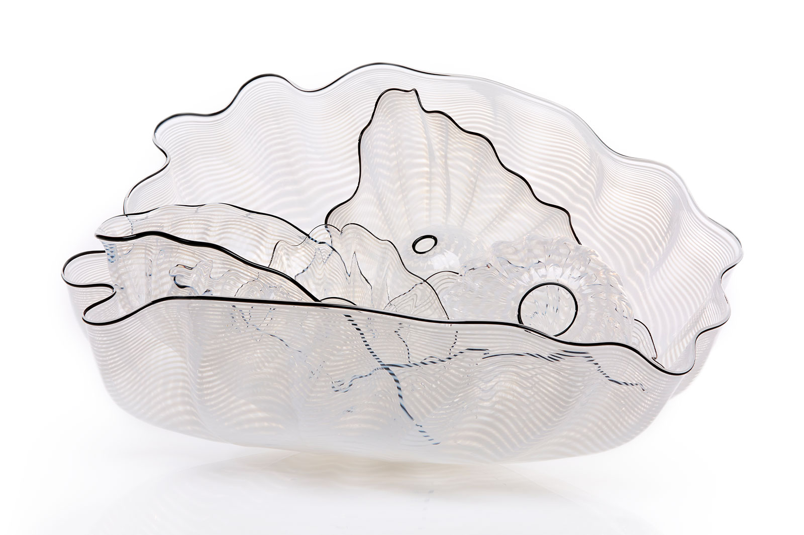 Whitesmoke Seaform Set with Carbon Black Lip Wraps, 1993, by Dale Chihuly